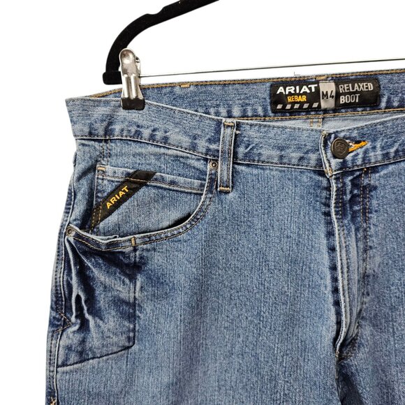 Ariat Rebar M4 Relaxed Bootcut DuraStretch Basic Western Blue Jeans - Picture 5 of 16